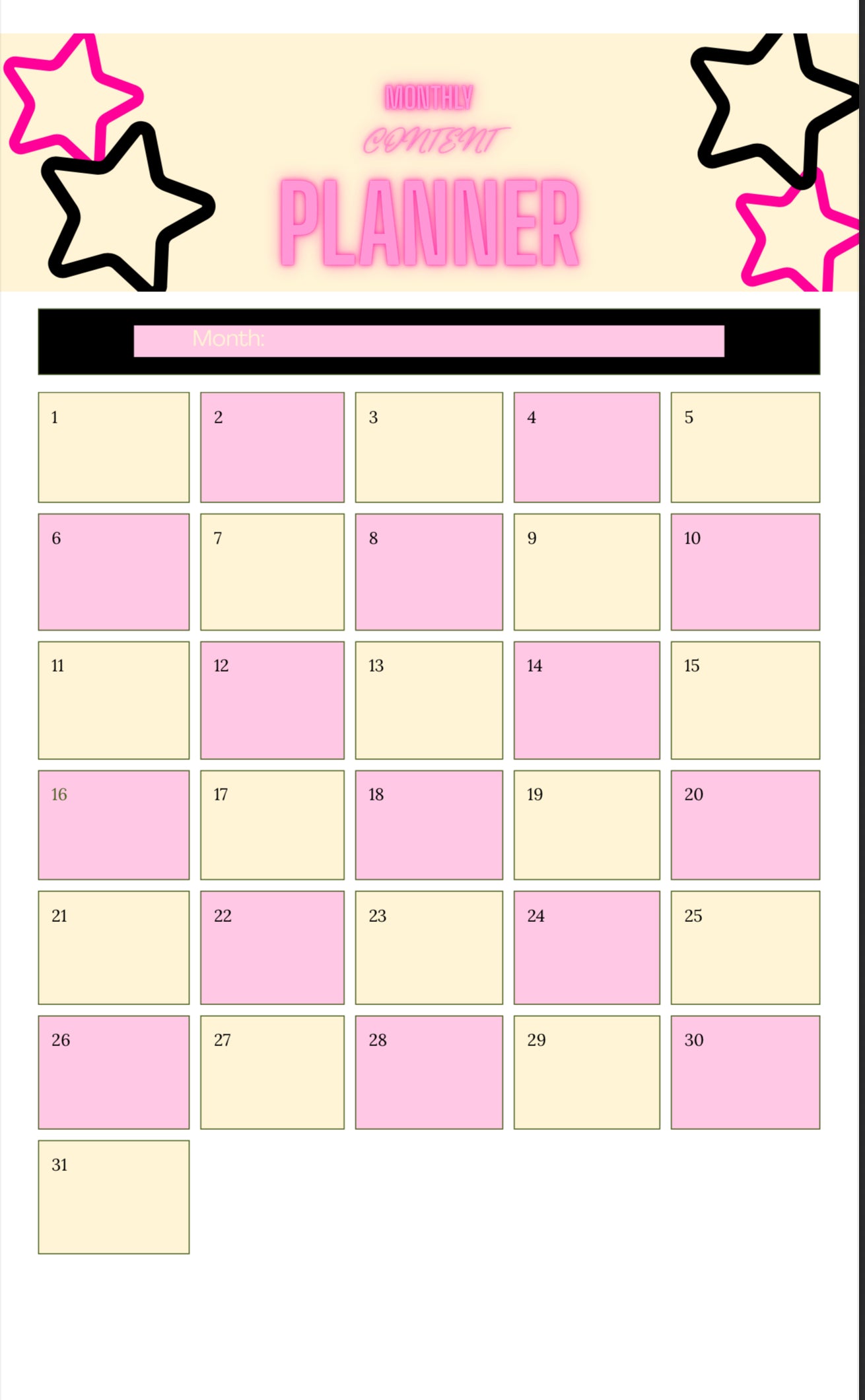 Monthly content planner