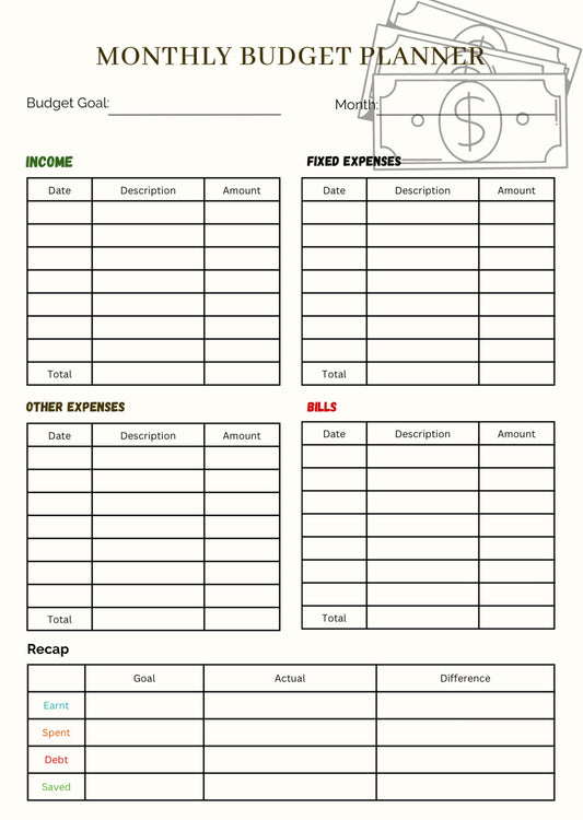 Monthly budget planner
